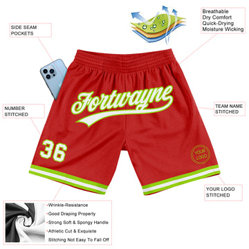 Custom Red White-Neon Green Authentic Throwback Basketball Shorts