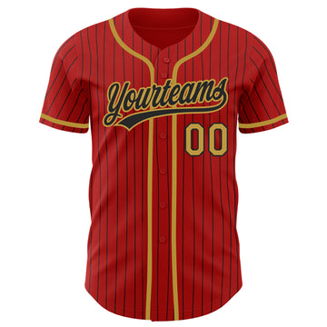 Custom Red Black Pinstripe Old Gold Authentic Baseball Jersey