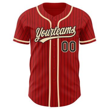 Custom Red Black Pinstripe City Cream Authentic Baseball Jersey