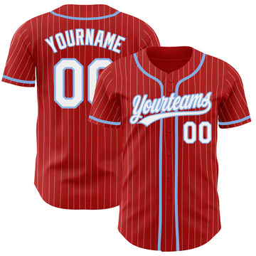 Custom Red White Pinstripe Light Blue Authentic Baseball Jersey