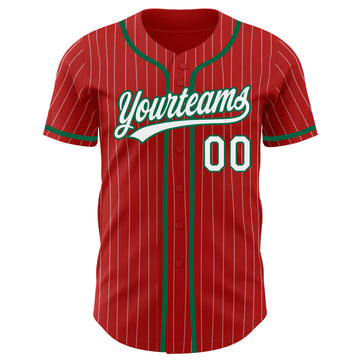 Custom Red White Pinstripe Kelly Green Authentic Baseball Jersey