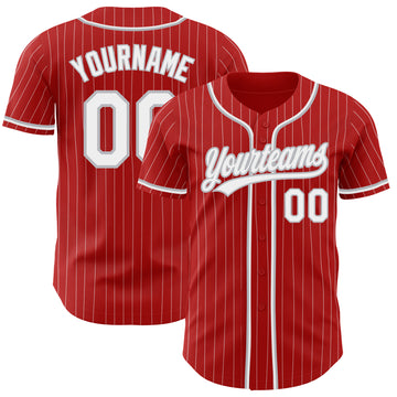 Custom Red White Pinstripe Gray Authentic Baseball Jersey