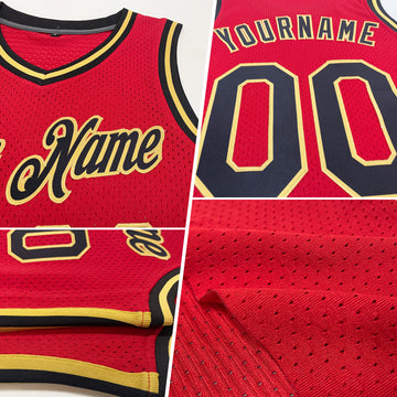 Custom Red White-Gold Authentic Throwback Basketball Jersey