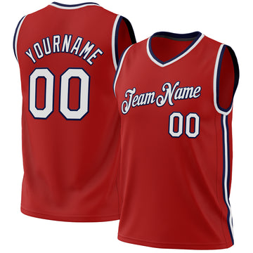 Custom Red White-Navy Authentic Throwback Basketball Jersey