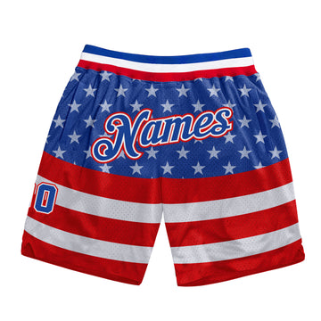 Custom Royal Royal-Red 3D Pattern Design American Flag Authentic Basketball Shorts