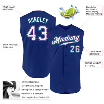 Custom Royal White-Purple Authentic Sleeveless Baseball Jersey