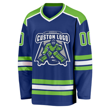 Custom Royal Neon Green-White Hockey Jersey