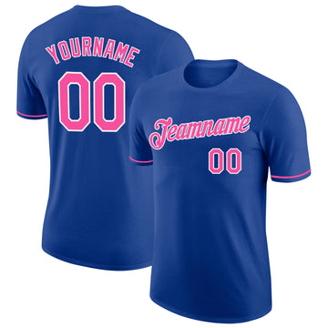 Custom Royal Pink-White Performance T-Shirt