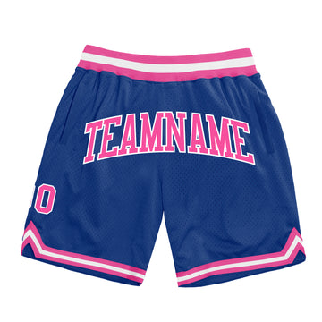 Custom Royal Pink-White Authentic Throwback Basketball Shorts