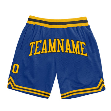 Custom Royal Gold-Black Authentic Throwback Basketball Shorts