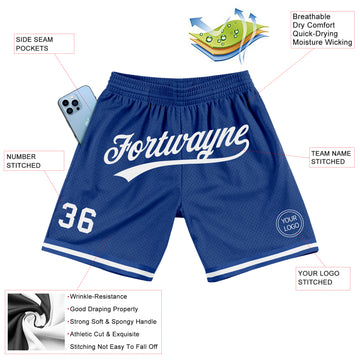 Custom Royal White Authentic Throwback Basketball Shorts