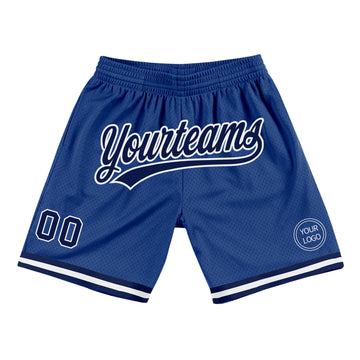 Custom Royal Navy-White Authentic Throwback Basketball Shorts