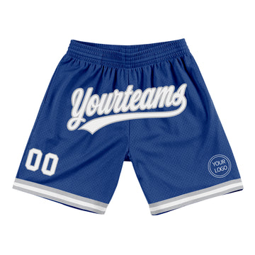 Custom Royal White-Gray Authentic Throwback Basketball Shorts