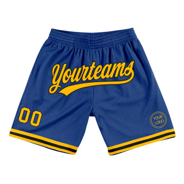 Custom Royal Gold-Black Authentic Throwback Basketball Shorts