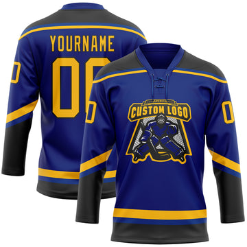 Custom Royal Gold-Black Hockey Lace Neck Jersey