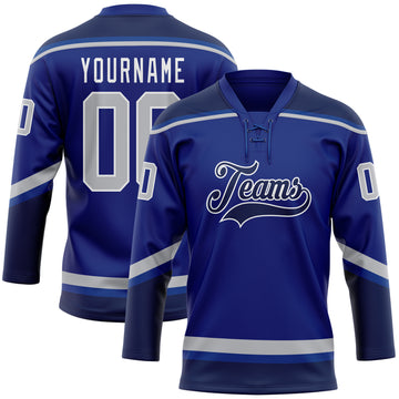 Custom Royal Gray-Navy Hockey Lace Neck Jersey