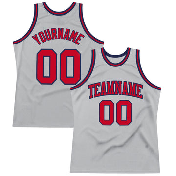 Custom Gray Red-Navy Authentic Throwback Basketball Jersey