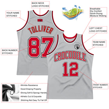 Custom Gray Red-Black Authentic Throwback Basketball Jersey