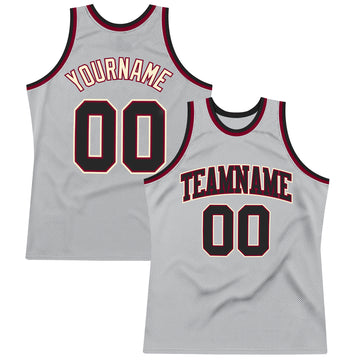 Custom Gray Black-Maroon Authentic Throwback Basketball Jersey