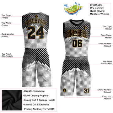 Custom Gray Black-Old Gold Round Neck Sublimation Basketball Suit Jersey