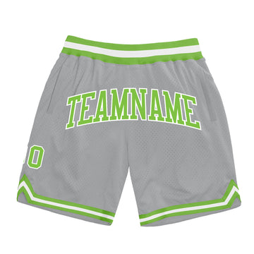 Custom Gray Neon Green-White Authentic Throwback Basketball Shorts
