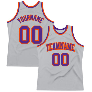Custom Gray Purple-Orange Authentic Throwback Basketball Jersey
