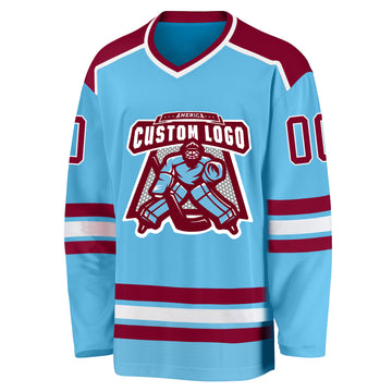 Custom Sky Blue Maroon-White Hockey Jersey