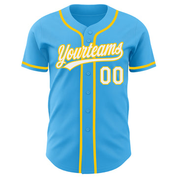 Custom Sky Blue White-Yellow Authentic Baseball Jersey