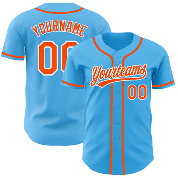 Custom Sky Blue Orange-White Authentic Baseball Jersey