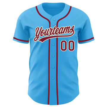 Custom Sky Blue Crimson-Cream Authentic Baseball Jersey