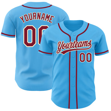 Custom Sky Blue Crimson-Cream Authentic Baseball Jersey