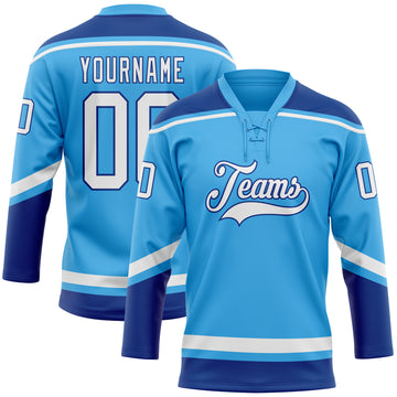 Custom Sky Blue White-Royal Hockey Lace Neck Jersey