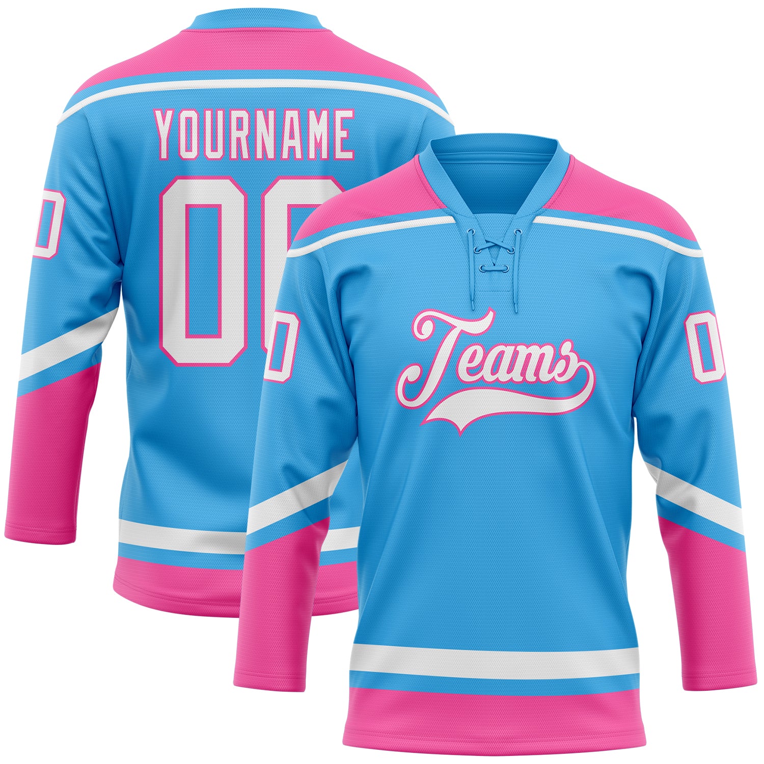 Cheap Custom Black Hot Pink-Light Blue Hockey Jersey Free Shipping