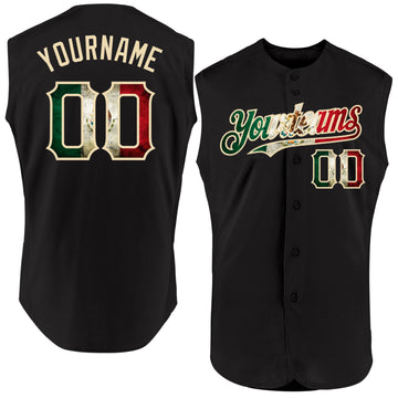 Custom Black Vintage Mexican Flag-Cream Authentic Sleeveless Baseball Jersey