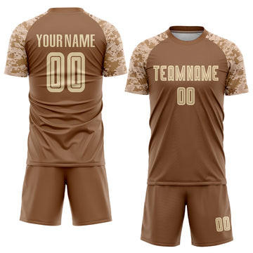 Custom Brown Cream-Camo Sublimation Soccer Uniform Jersey