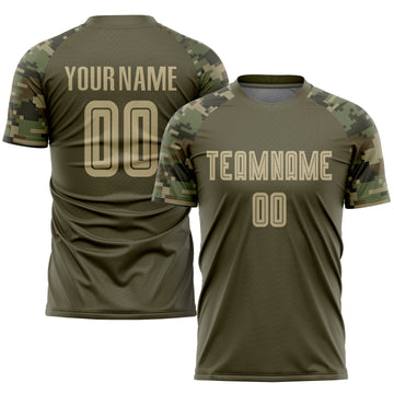 Custom Olive Vegas Gold-Camo Sublimation Salute To Service Soccer Uniform Jersey