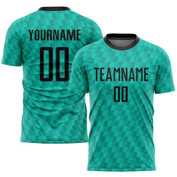 Custom Teal Black Sublimation Soccer Uniform Jersey