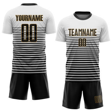 Custom White Black-Old Gold Sublimation Soccer Uniform Jersey