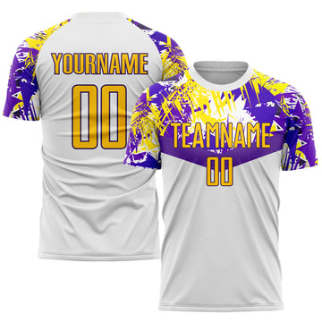 Custom White Gold-Purple Sublimation Soccer Uniform Jersey