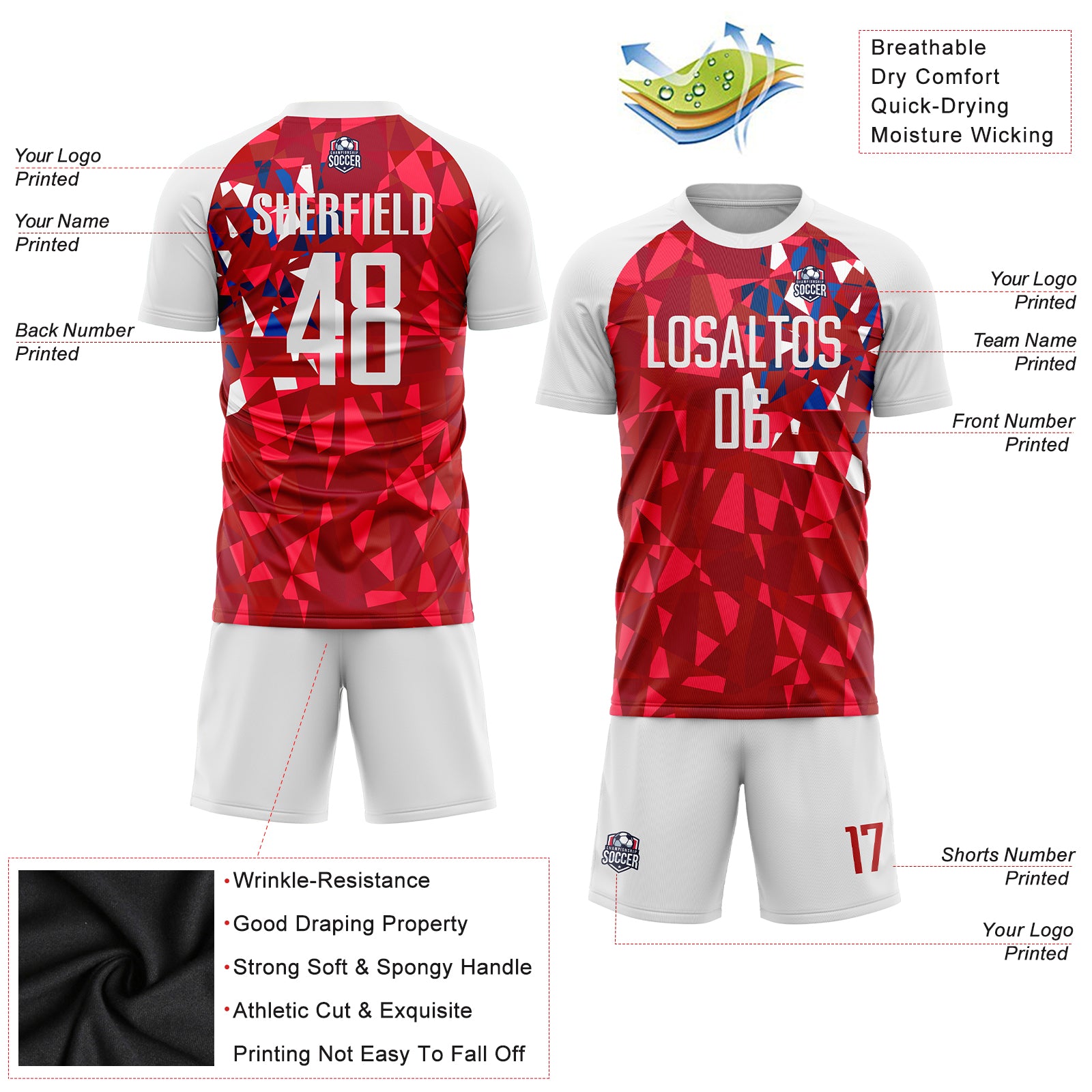 Custom Red White-Light Blue Pinstripe Fade Fashion Sublimation Soccer  Uniform Jersey