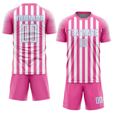 Custom Pink White-Light Blue Sublimation Soccer Uniform Jersey