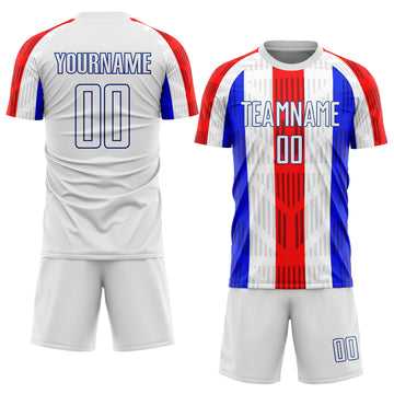 Custom White White-Royal Sublimation Soccer Uniform Jersey