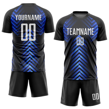 Custom Black White-Royal Sublimation Soccer Uniform Jersey