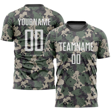 Custom Camo White-Black Sublimation Salute To Service Soccer Uniform Jersey