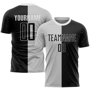 Custom Gray Black-White Sublimation Split Fashion Soccer Uniform Jersey