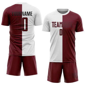 Custom White Crimson-Black Sublimation Split Fashion Soccer Uniform Jersey
