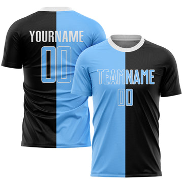 Custom Black Light Blue-White Sublimation Split Fashion Soccer Uniform Jersey