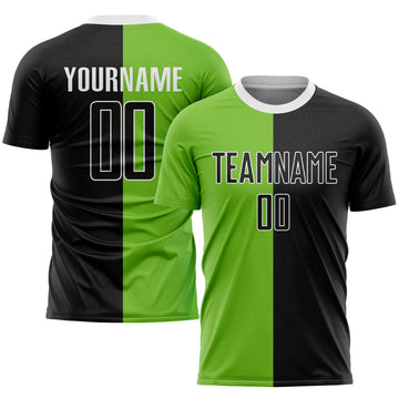 Custom Neon Green Black-White Sublimation Split Fashion Soccer Uniform Jersey