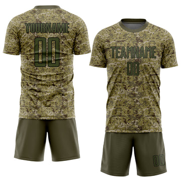 Custom Camo Olive-Black Sublimation Salute To Service Soccer Uniform Jersey