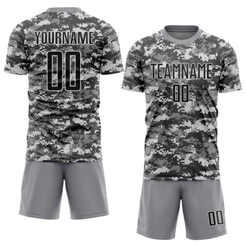 Custom Camo Black-Gray Sublimation Salute To Service Soccer Uniform Jersey
